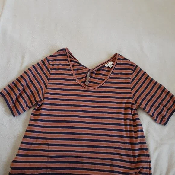 Pact Women's Size XL Harvest Striped Avery Blue Orange Cotton T-Shirt Dress - Picture 7 of 13